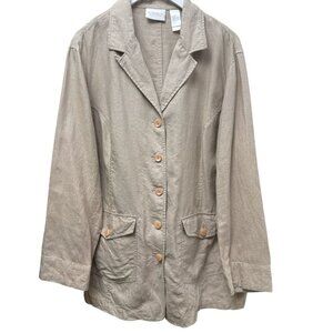 Elisabeth by Liz Claiborne 100% Linen Blazer Size 14 Oversized Jacket Beige
